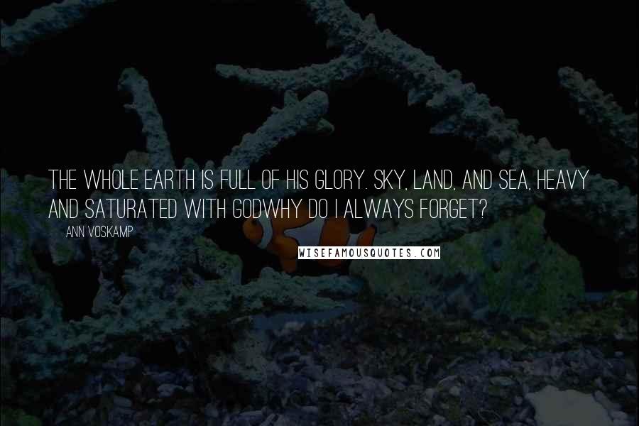 Ann Voskamp Quotes: The whole earth is full of His glory. Sky, land, and sea, heavy and saturated with Godwhy do I always forget?