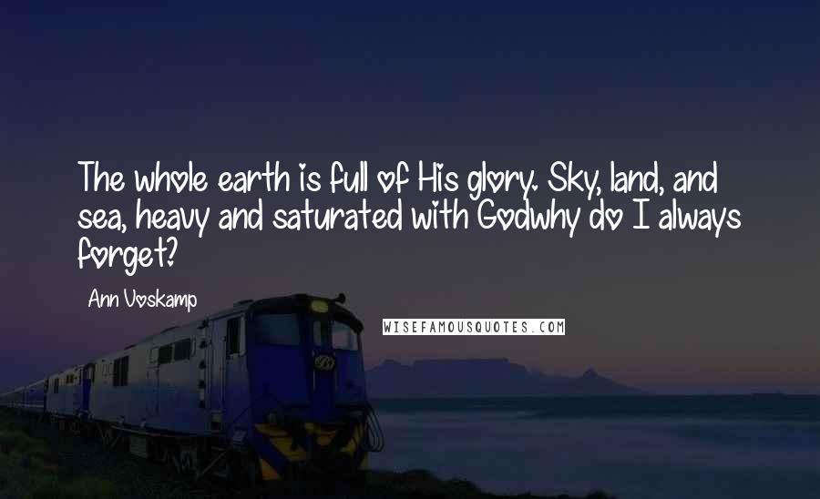 Ann Voskamp Quotes: The whole earth is full of His glory. Sky, land, and sea, heavy and saturated with Godwhy do I always forget?