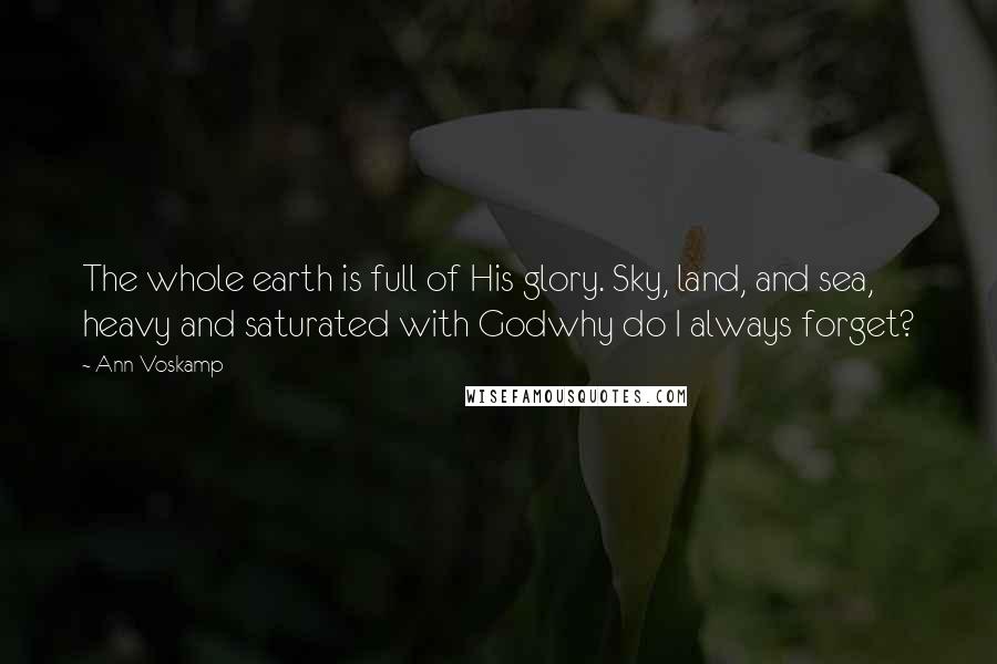 Ann Voskamp Quotes: The whole earth is full of His glory. Sky, land, and sea, heavy and saturated with Godwhy do I always forget?