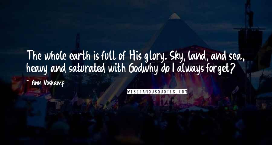 Ann Voskamp Quotes: The whole earth is full of His glory. Sky, land, and sea, heavy and saturated with Godwhy do I always forget?