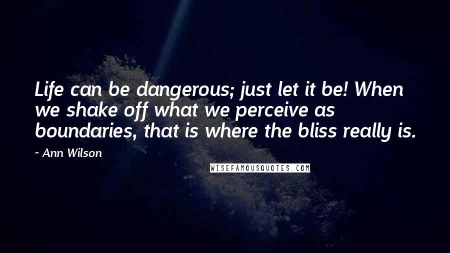Ann Wilson Quotes: Life can be dangerous; just let it be! When we shake off what we perceive as boundaries, that is where the bliss really is.