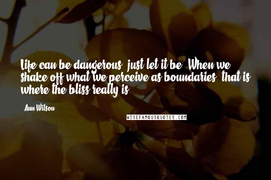 Ann Wilson Quotes: Life can be dangerous; just let it be! When we shake off what we perceive as boundaries, that is where the bliss really is.