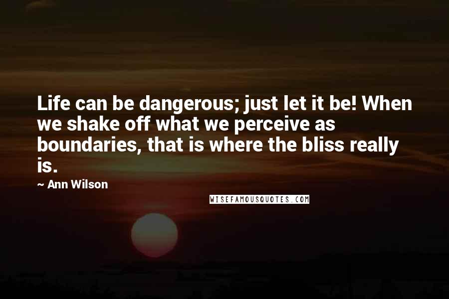 Ann Wilson Quotes: Life can be dangerous; just let it be! When we shake off what we perceive as boundaries, that is where the bliss really is.