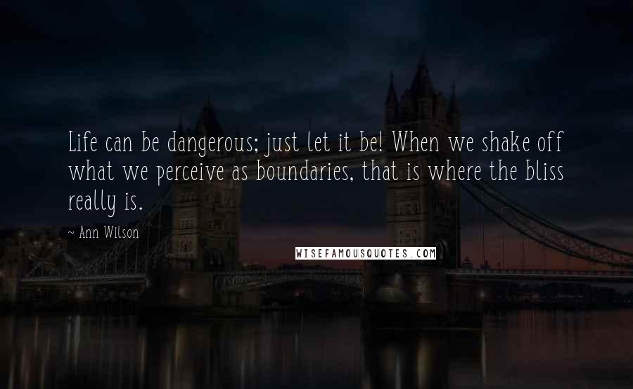 Ann Wilson Quotes: Life can be dangerous; just let it be! When we shake off what we perceive as boundaries, that is where the bliss really is.