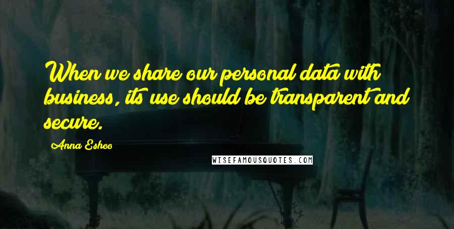 Anna Eshoo Quotes: When we share our personal data with business, its use should be transparent and secure.