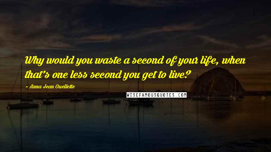 Anna Jean Ouellette Quotes: Why would you waste a second of your life, when that's one less second you get to live?
