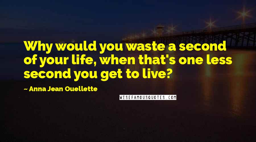 Anna Jean Ouellette Quotes: Why would you waste a second of your life, when that's one less second you get to live?