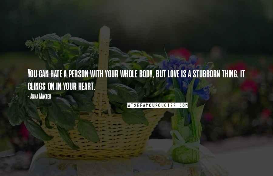 Anna Maxted Quotes: You can hate a person with your whole body, but love is a stubborn thing, it clings on in your heart.