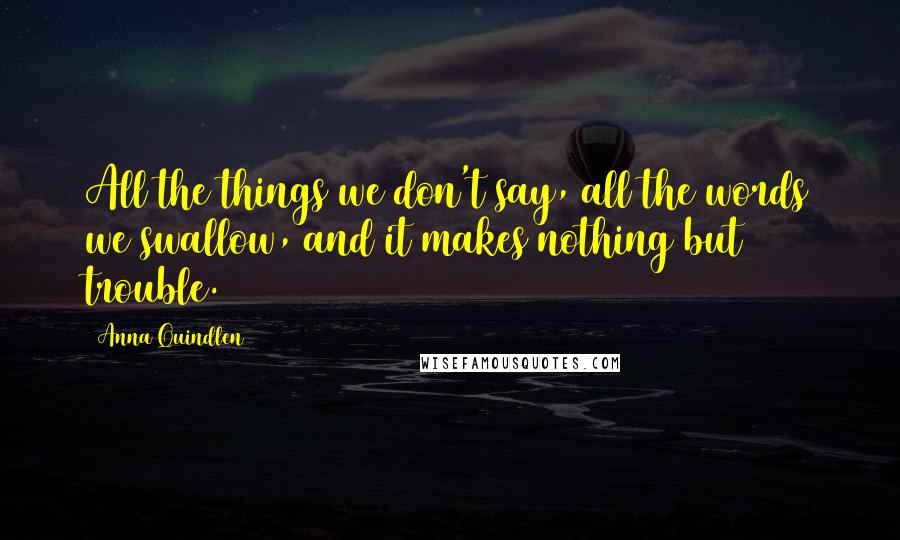 Anna Quindlen Quotes: All the things we don't say, all the words we swallow, and it makes nothing but trouble.