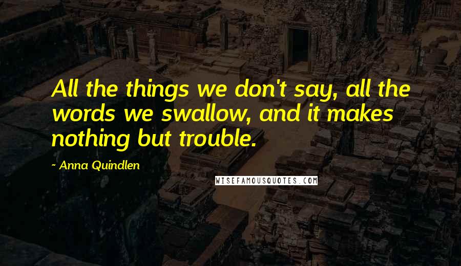 Anna Quindlen Quotes: All the things we don't say, all the words we swallow, and it makes nothing but trouble.