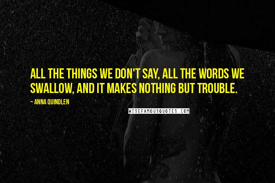 Anna Quindlen Quotes: All the things we don't say, all the words we swallow, and it makes nothing but trouble.