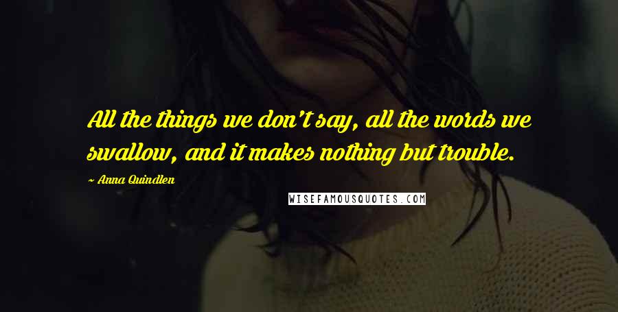 Anna Quindlen Quotes: All the things we don't say, all the words we swallow, and it makes nothing but trouble.