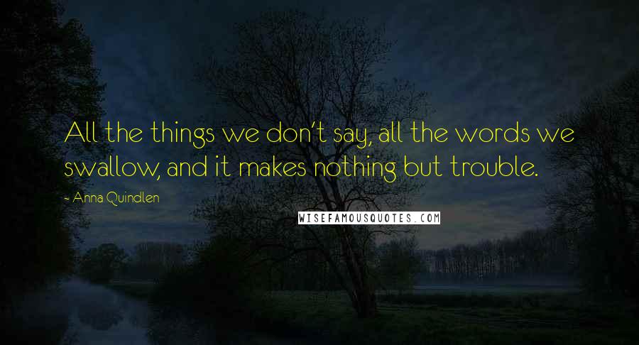 Anna Quindlen Quotes: All the things we don't say, all the words we swallow, and it makes nothing but trouble.