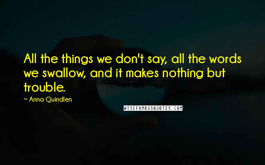 Anna Quindlen Quotes: All the things we don't say, all the words we swallow, and it makes nothing but trouble.