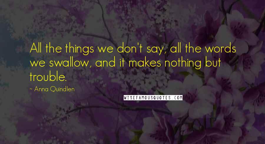 Anna Quindlen Quotes: All the things we don't say, all the words we swallow, and it makes nothing but trouble.