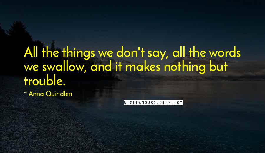 Anna Quindlen Quotes: All the things we don't say, all the words we swallow, and it makes nothing but trouble.