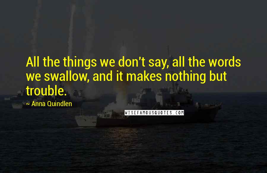 Anna Quindlen Quotes: All the things we don't say, all the words we swallow, and it makes nothing but trouble.