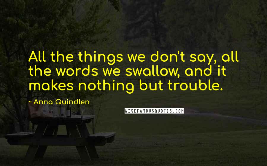 Anna Quindlen Quotes: All the things we don't say, all the words we swallow, and it makes nothing but trouble.