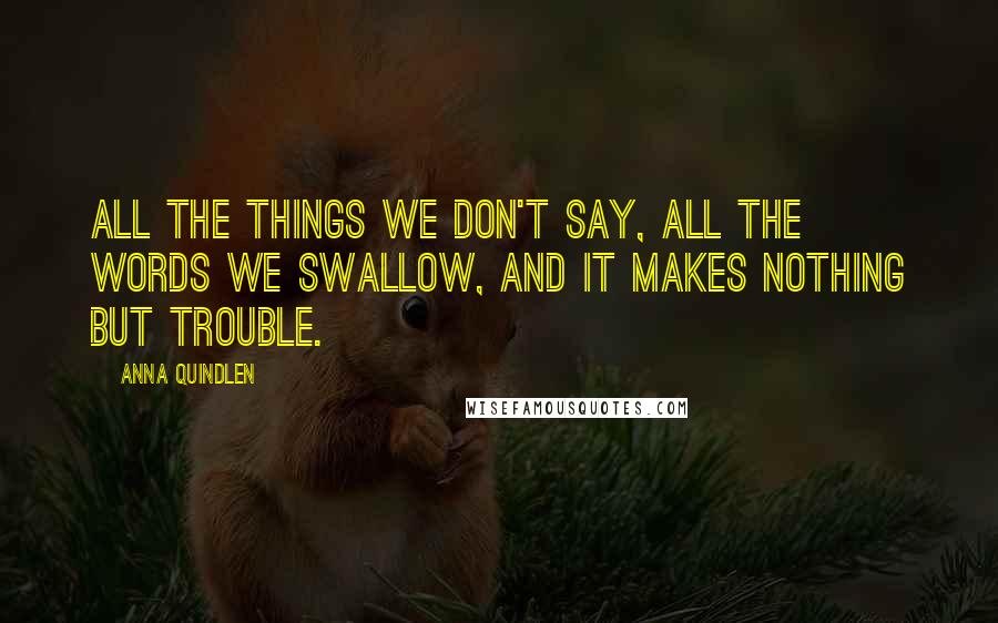 Anna Quindlen Quotes: All the things we don't say, all the words we swallow, and it makes nothing but trouble.