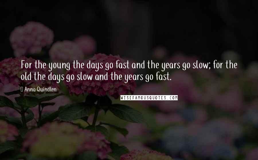 Anna Quindlen Quotes: For the young the days go fast and the years go slow; for the old the days go slow and the years go fast.