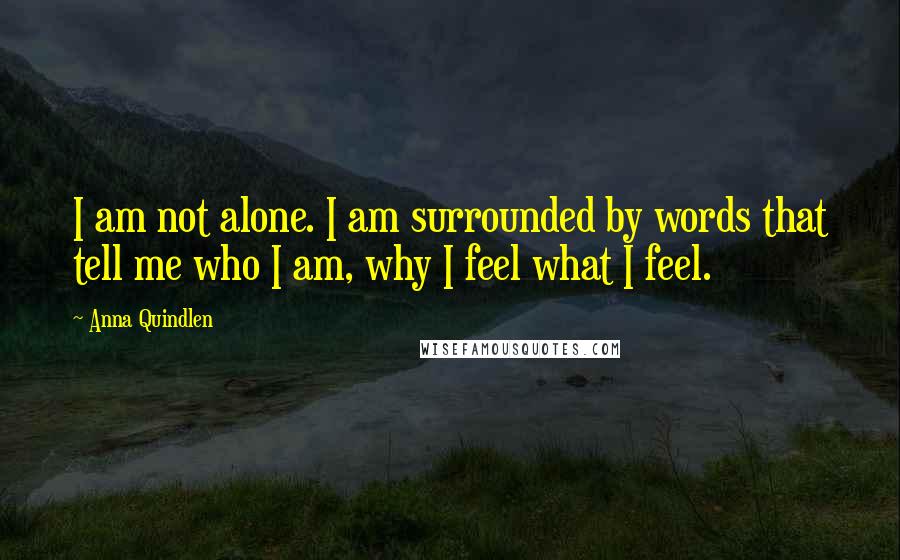 Anna Quindlen Quotes: I am not alone. I am surrounded by words that tell me who I am, why I feel what I feel.
