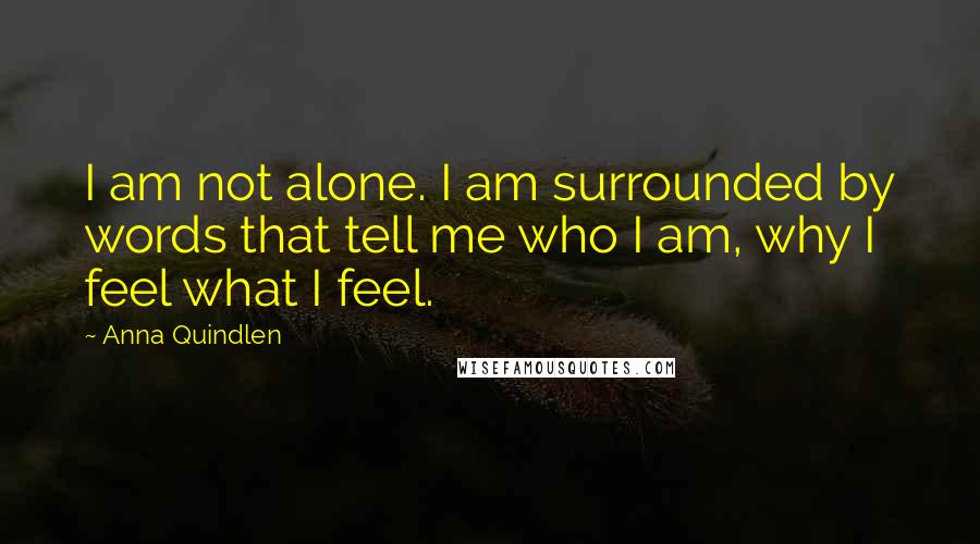 Anna Quindlen Quotes: I am not alone. I am surrounded by words that tell me who I am, why I feel what I feel.