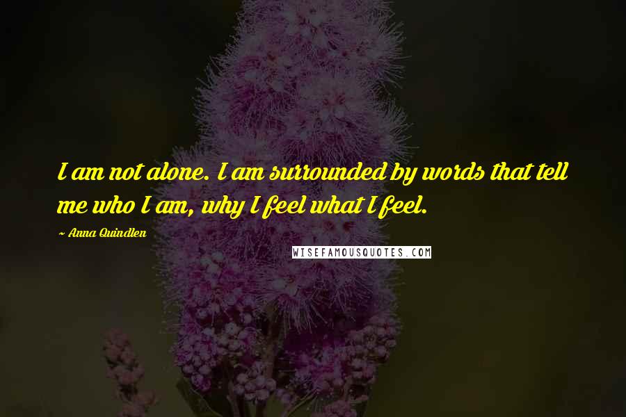 Anna Quindlen Quotes: I am not alone. I am surrounded by words that tell me who I am, why I feel what I feel.