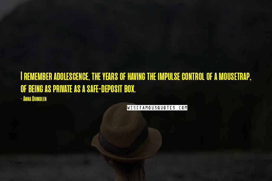 Anna Quindlen Quotes: I remember adolescence, the years of having the impulse control of a mousetrap, of being as private as a safe-deposit box.