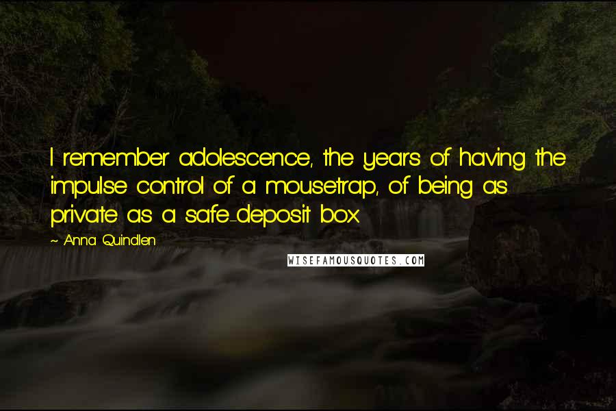Anna Quindlen Quotes: I remember adolescence, the years of having the impulse control of a mousetrap, of being as private as a safe-deposit box.