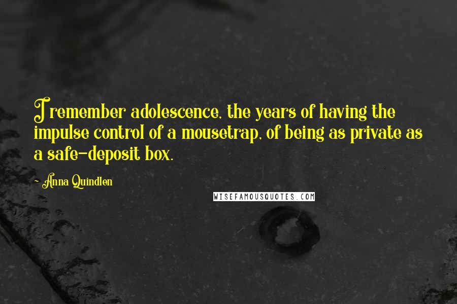 Anna Quindlen Quotes: I remember adolescence, the years of having the impulse control of a mousetrap, of being as private as a safe-deposit box.