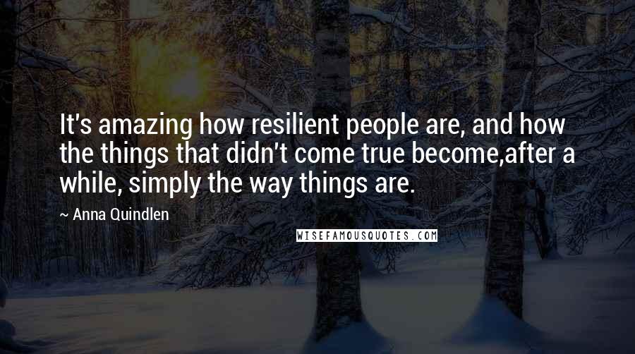 Anna Quindlen Quotes: It's amazing how resilient people are, and how the things that didn't come true become,after a while, simply the way things are.