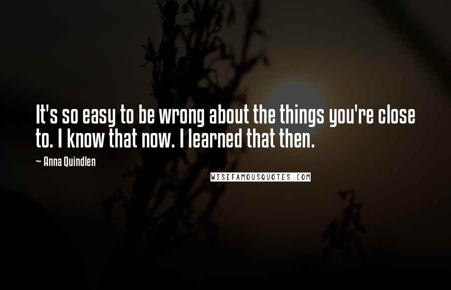 Anna Quindlen Quotes: It's so easy to be wrong about the things you're close to. I know that now. I learned that then.