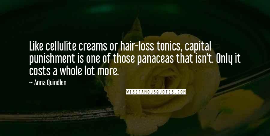 Anna Quindlen Quotes: Like cellulite creams or hair-loss tonics, capital punishment is one of those panaceas that isn't. Only it costs a whole lot more.