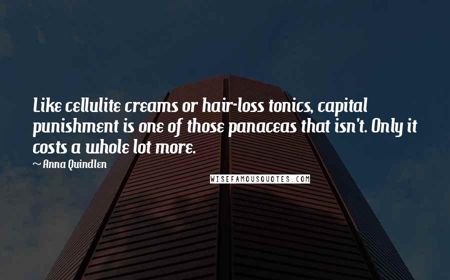 Anna Quindlen Quotes: Like cellulite creams or hair-loss tonics, capital punishment is one of those panaceas that isn't. Only it costs a whole lot more.