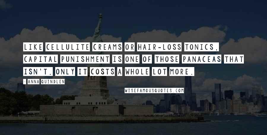 Anna Quindlen Quotes: Like cellulite creams or hair-loss tonics, capital punishment is one of those panaceas that isn't. Only it costs a whole lot more.