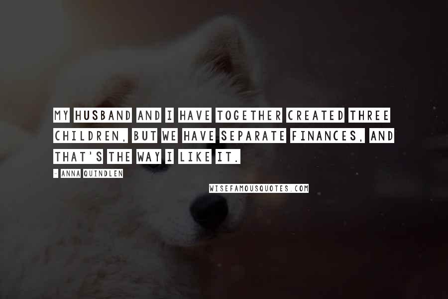 Anna Quindlen Quotes: My husband and I have together created three children, but we have separate finances, and that's the way I like it.