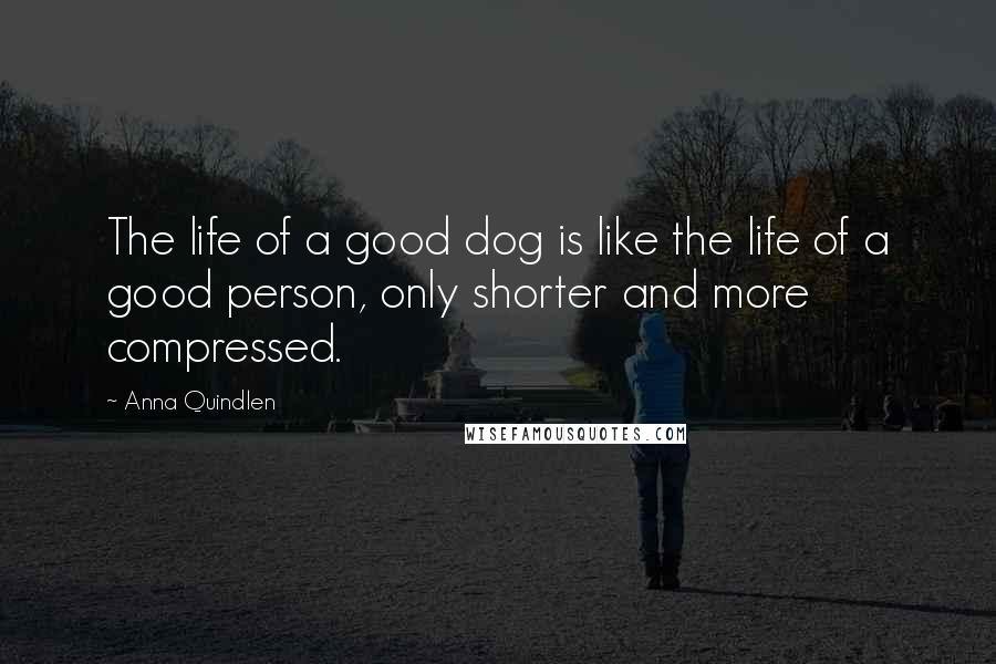 Anna Quindlen Quotes: The life of a good dog is like the life of a good person, only shorter and more compressed.