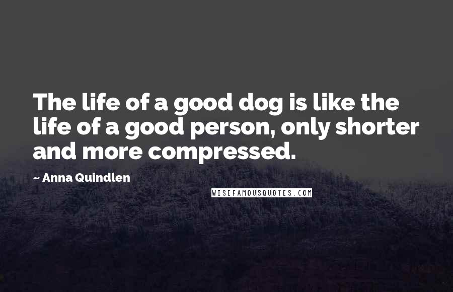 Anna Quindlen Quotes: The life of a good dog is like the life of a good person, only shorter and more compressed.