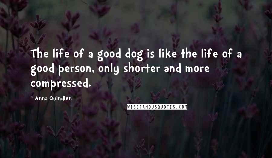 Anna Quindlen Quotes: The life of a good dog is like the life of a good person, only shorter and more compressed.