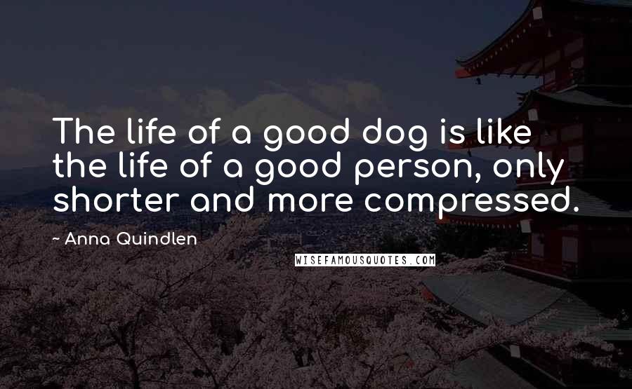 Anna Quindlen Quotes: The life of a good dog is like the life of a good person, only shorter and more compressed.