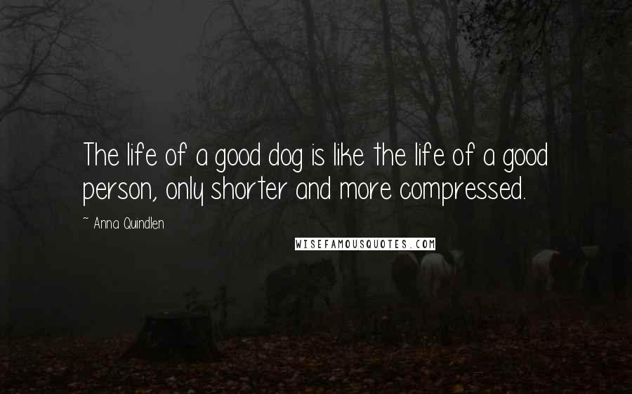 Anna Quindlen Quotes: The life of a good dog is like the life of a good person, only shorter and more compressed.