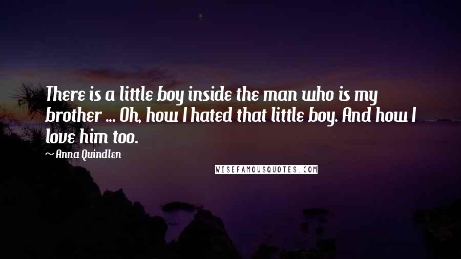 Anna Quindlen Quotes: There is a little boy inside the man who is my brother ... Oh, how I hated that little boy. And how I love him too.