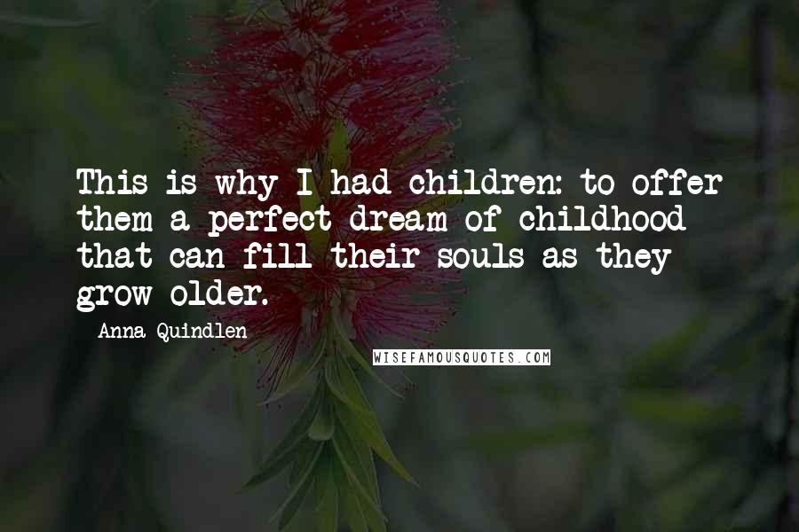 Anna Quindlen Quotes: This is why I had children: to offer them a perfect dream of childhood that can fill their souls as they grow older.