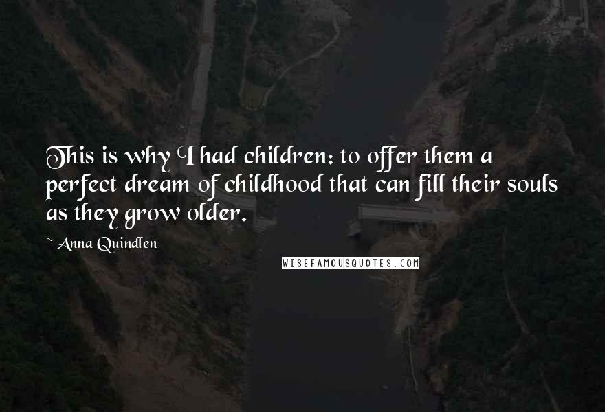 Anna Quindlen Quotes: This is why I had children: to offer them a perfect dream of childhood that can fill their souls as they grow older.