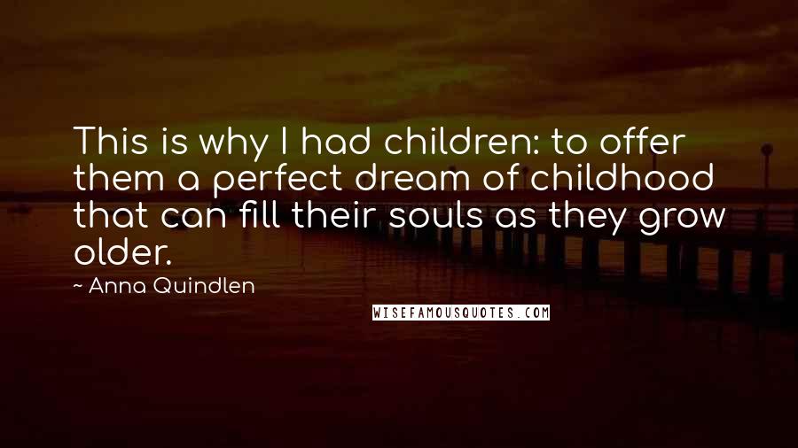 Anna Quindlen Quotes: This is why I had children: to offer them a perfect dream of childhood that can fill their souls as they grow older.