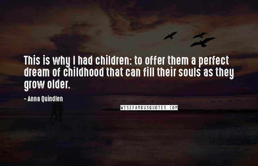 Anna Quindlen Quotes: This is why I had children: to offer them a perfect dream of childhood that can fill their souls as they grow older.