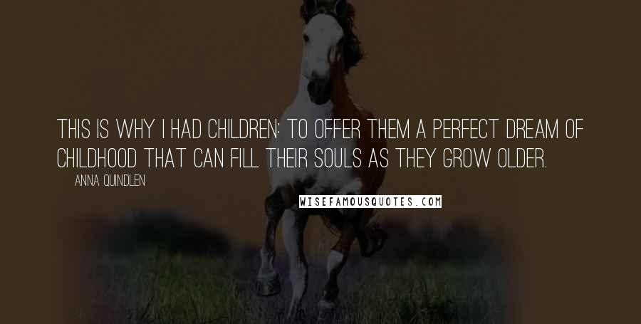 Anna Quindlen Quotes: This is why I had children: to offer them a perfect dream of childhood that can fill their souls as they grow older.