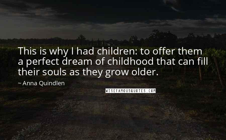 Anna Quindlen Quotes: This is why I had children: to offer them a perfect dream of childhood that can fill their souls as they grow older.