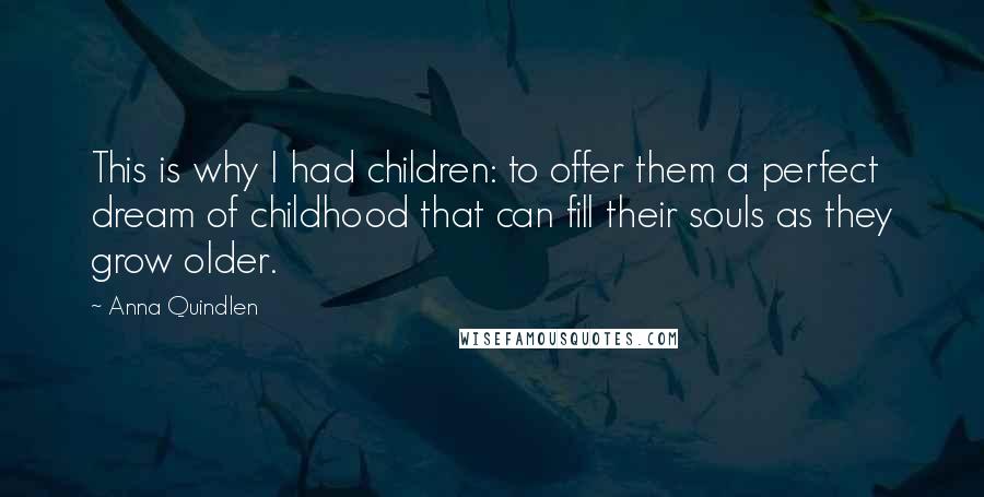 Anna Quindlen Quotes: This is why I had children: to offer them a perfect dream of childhood that can fill their souls as they grow older.