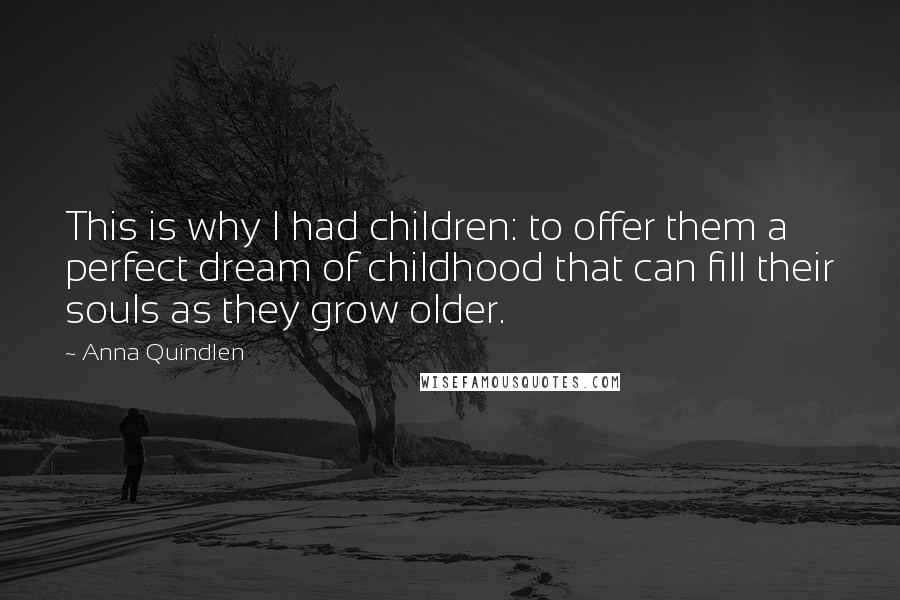 Anna Quindlen Quotes: This is why I had children: to offer them a perfect dream of childhood that can fill their souls as they grow older.